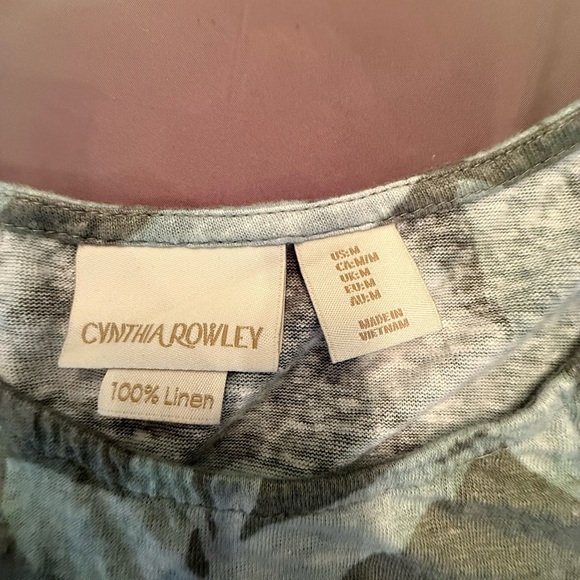 Cynthia Rowley Gray and Green 100% Linen Sleeveless Leaf Print Blouse Size Med - Picture 5 of 6